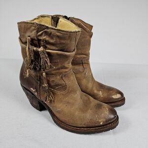 Justin Rustico Leather Boot Women 7 Distressed Western Cowgirl Tassel Brown Boho